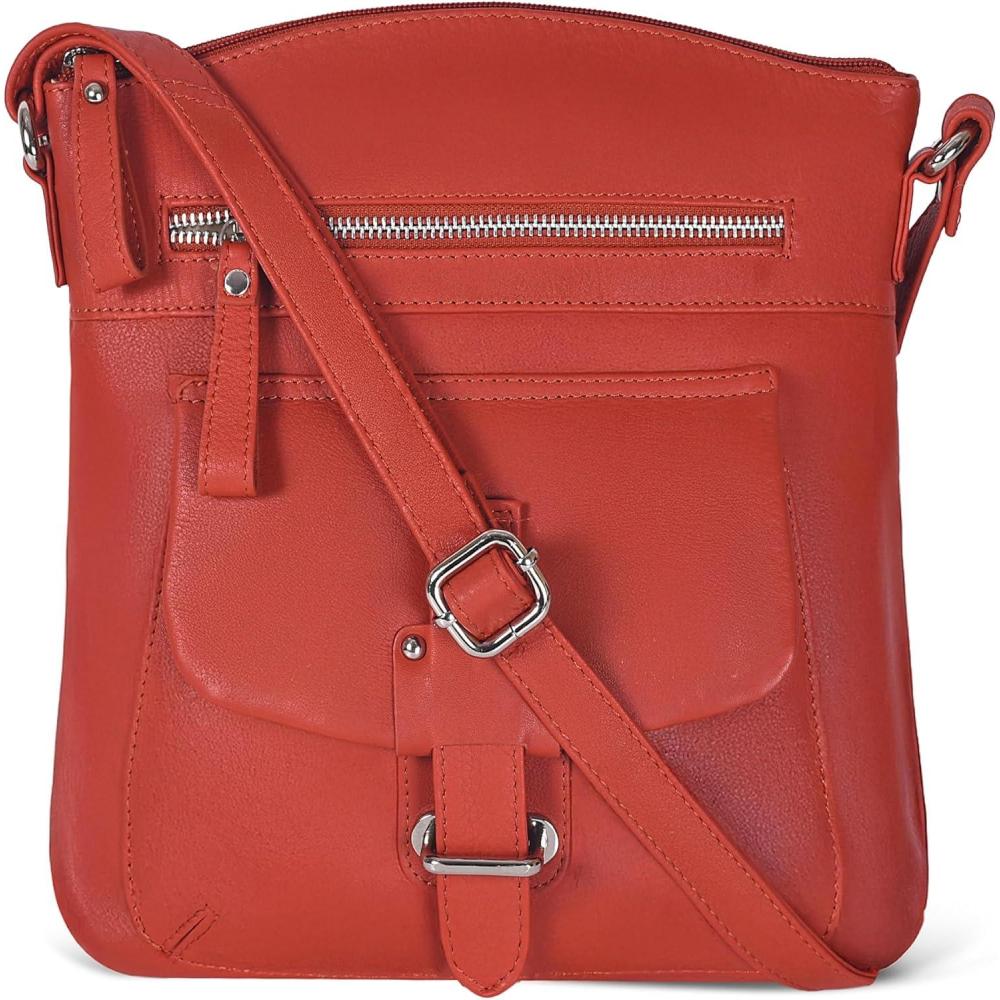 Oak Leathers Leather Crossbody Bag For Women With Adjustable Sling Strap – Medium Size Crossover Shoulder Handbag Purse(Nappa Orange)