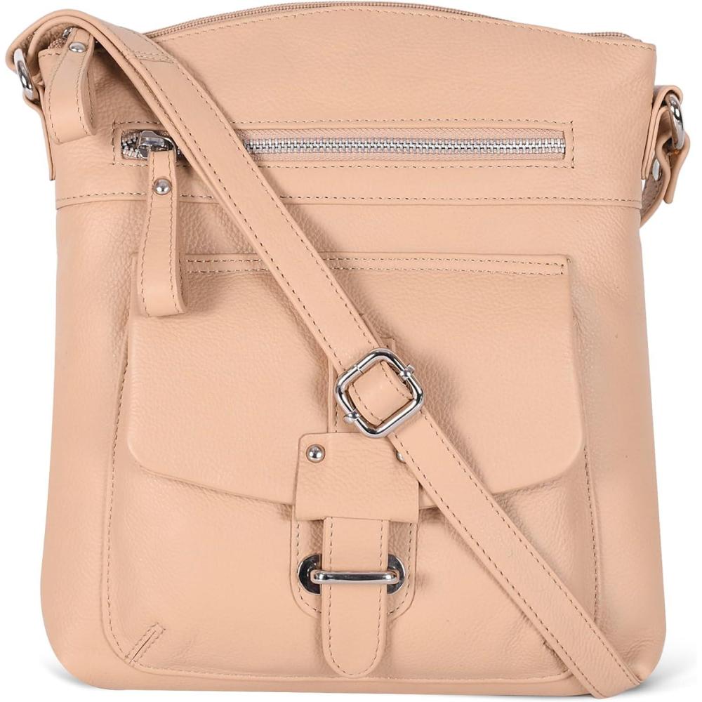Oak Leathers Leather Crossbody Bag For Women With Adjustable Sling Strap – Medium Size Crossover Shoulder Handbag Purse(Nappa Beige)