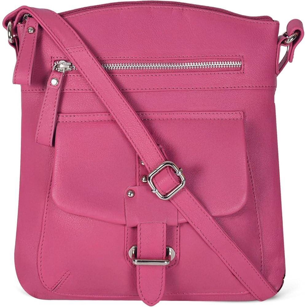Oak Leathers Leather Crossbody Bag For Women With Adjustable Sling Strap – Medium Size Crossover Shoulder Handbag Purse(Nappa Pink)
