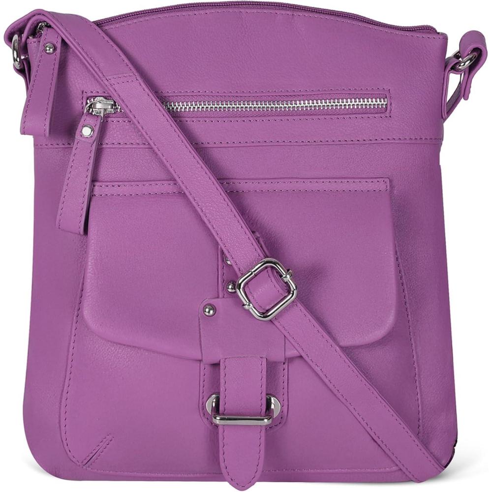 Oak Leathers Leather Crossbody Bag For Women With Adjustable Sling Strap – Medium Size Crossover Shoulder Handbag Purse(Nappa Lila)