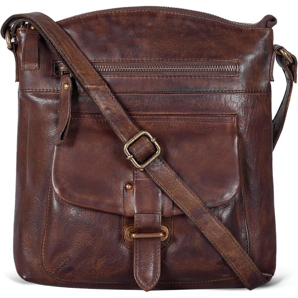 Oak Leathers Leather Crossbody Bag For Women With Adjustable Sling Strap – Medium Size Crossover Shoulder Handbag Purse(Brown Wash)