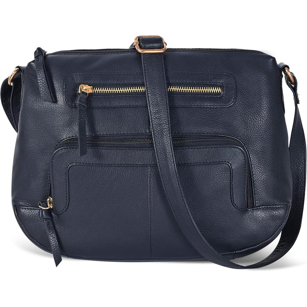 Oak Leathers Women’s Crossbody Bag – Genuine Leather Crossover Shoulder Purse With Adjustable Sling Strap – Medium Size(Nappa Blue)