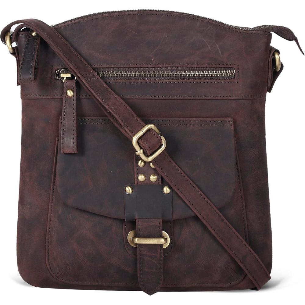 Oak Leathers Leather Crossbody Bag For Women With Adjustable Sling Strap – Medium Size Crossover Shoulder Handbag Purse(Dark Brown Vintage)