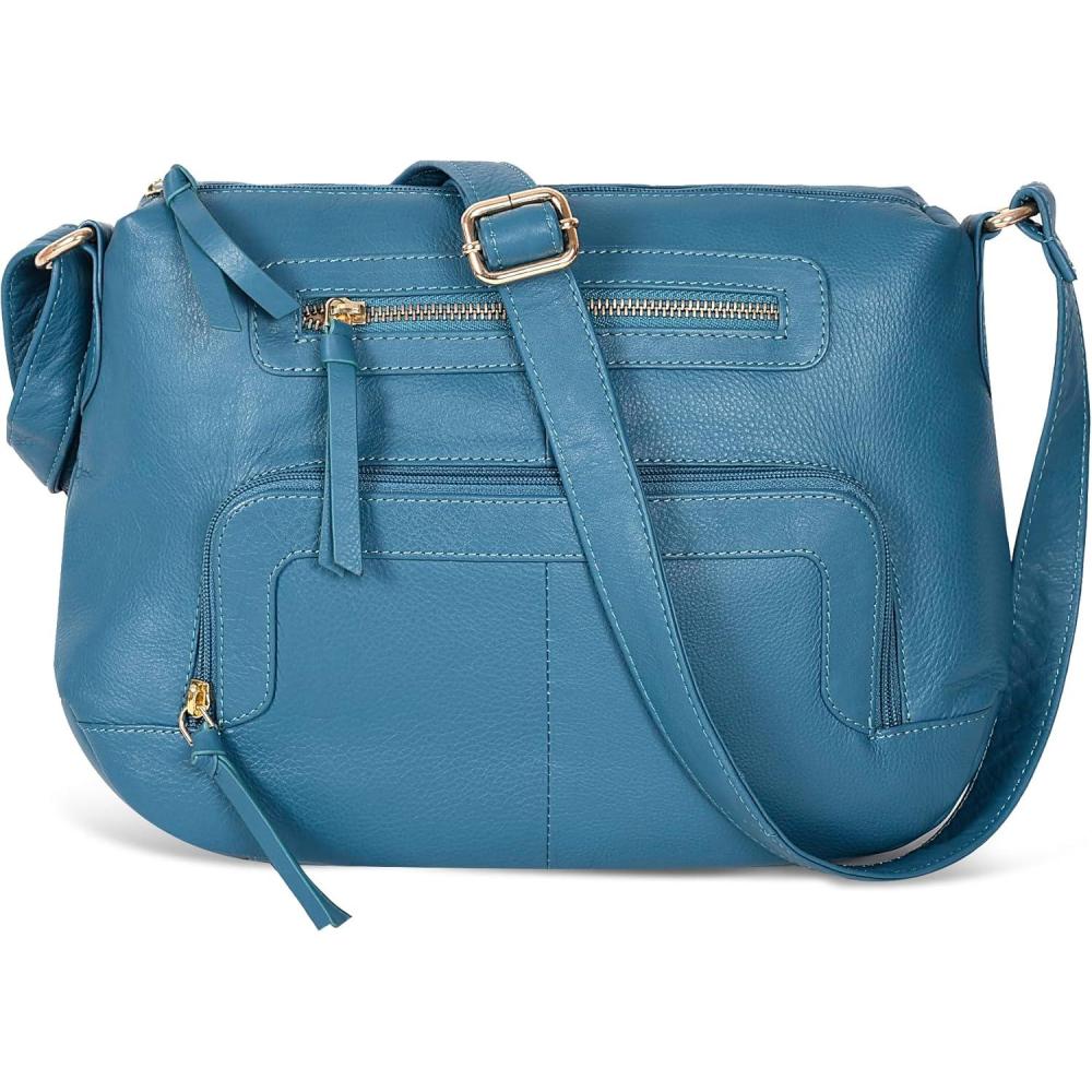 Oak Leathers Women’s Crossbody Bag – Genuine Leather Crossover Shoulder Purse With Adjustable Sling Strap – Medium Size(Nappa Ottanio)