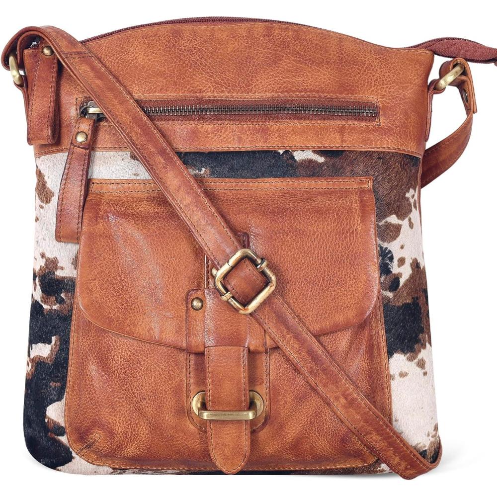 Oak Leathers Leather Crossbody Bag For Women With Adjustable Sling Strap – Medium Size Crossover Shoulder Handbag Purse(Tan/Jersy)