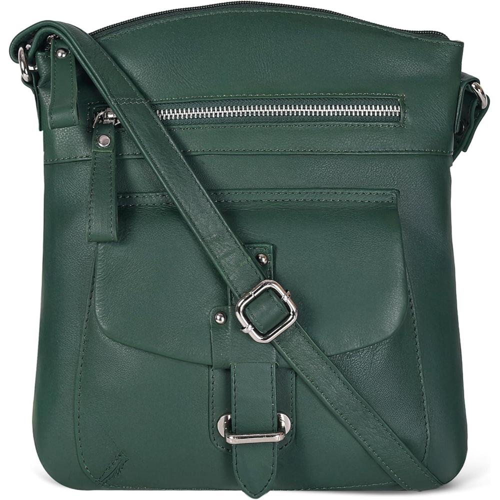 Oak Leathers Leather Crossbody Bag For Women With Adjustable Sling Strap – Medium Size Crossover Shoulder Handbag Purse(Olive Wash)