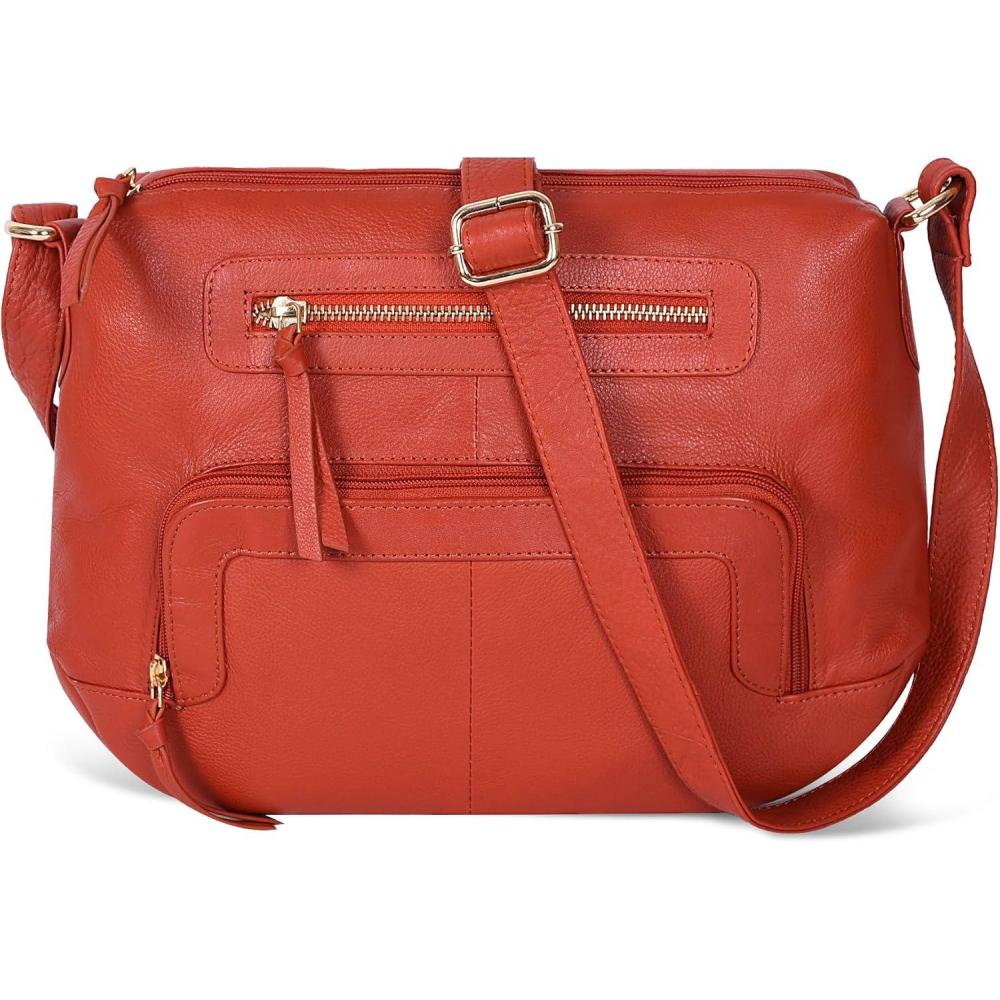 Oak Leathers Women’s Crossbody Bag – Genuine Leather Crossover Shoulder Purse With Adjustable Sling Strap – Medium Size(Nappa Orange)