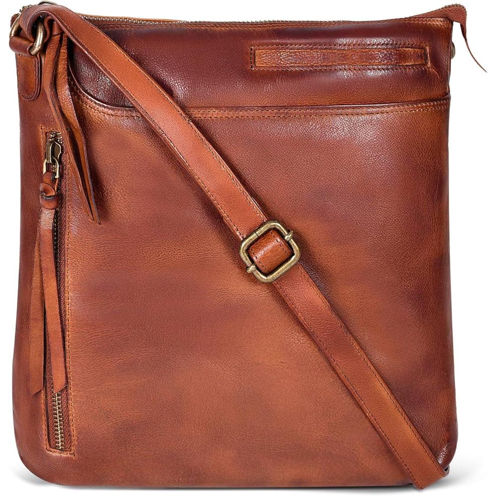 Leather Crossbody Bags for Women – Ladies Sling Handbags – Medium Cross body Purses Handbags – Purses For Women(Light Cognac)