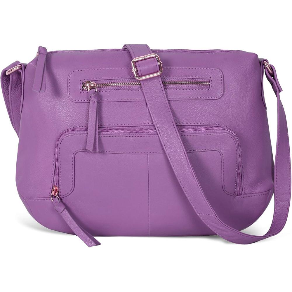 Oak Leathers Women’s Crossbody Bag – Genuine Leather Crossover Shoulder Purse With Adjustable Sling Strap – Medium Size(Nappa Light Purple)