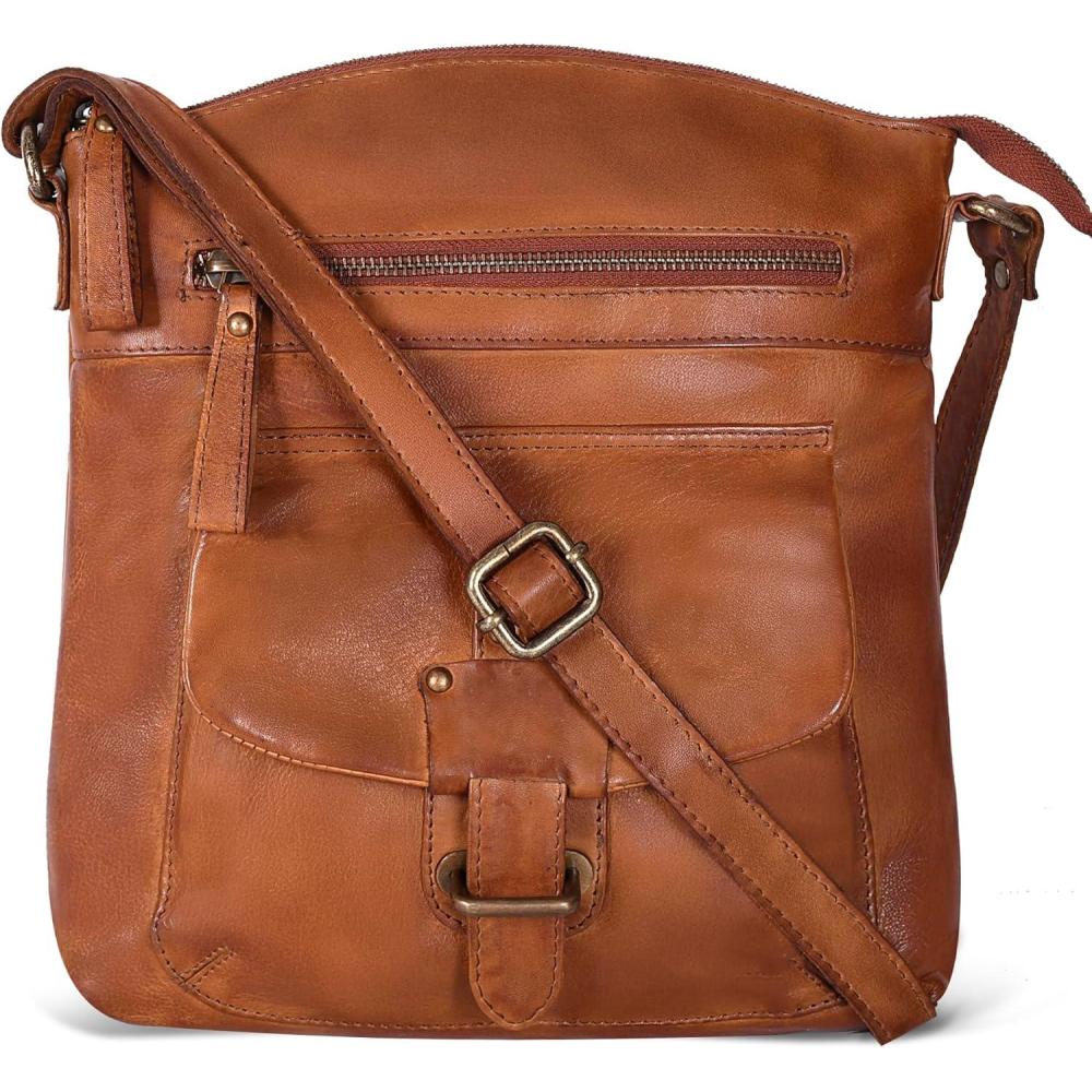 Oak Leathers Leather Crossbody Bag For Women With Adjustable Sling Strap – Medium Size Crossover Shoulder Handbag Purse(Tan Wash)