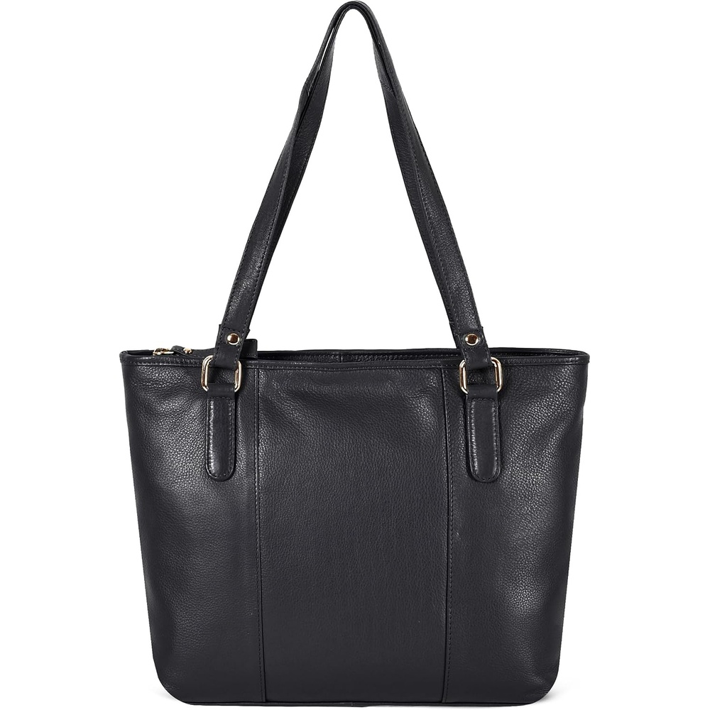 Leather Purse For Women – Real Leather Tote For Women – Ladies Shoulder Handbag For Work, Travel, Casual Use(Smooth Black)