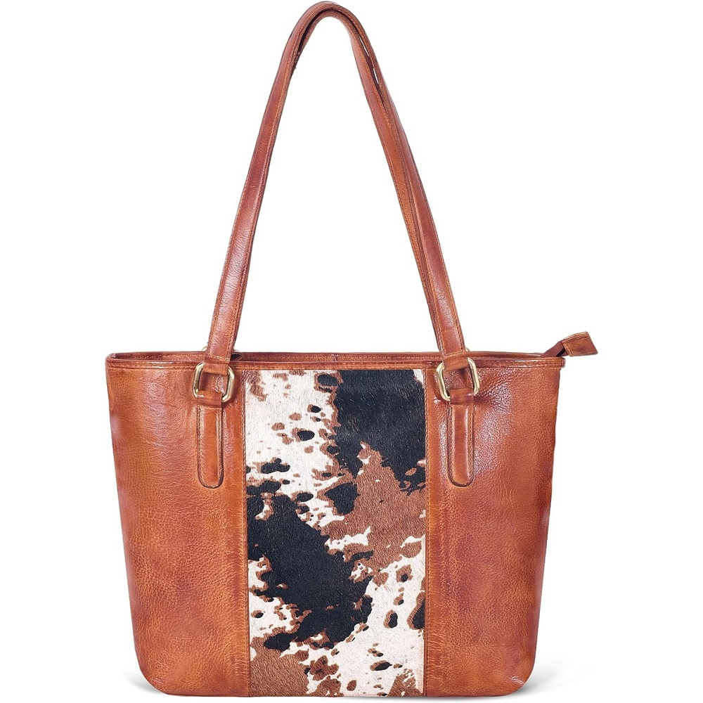 Leather Purse For Women – Real Leather Tote For Women – Ladies Shoulder Handbag For Work, Travel, Casual Use(Tan/Jersy)