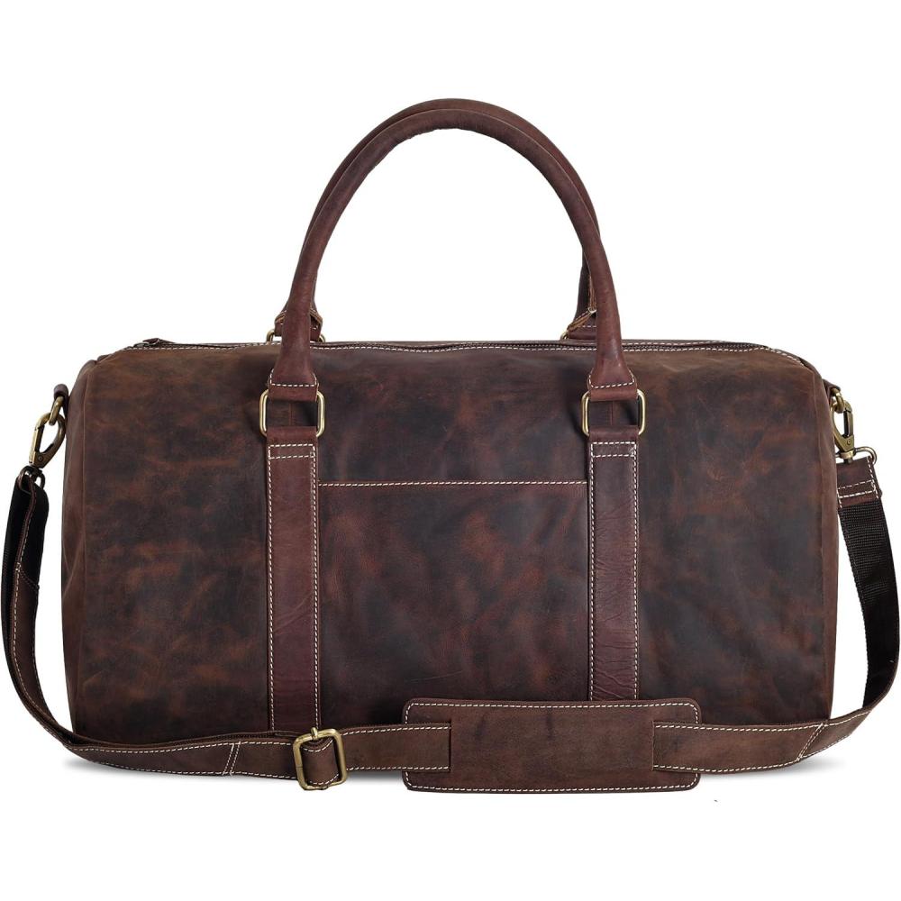Real Leather Duffle Bag for Men | Vintage Weekender Travel Bag | Overnight Carry-On Luggage | Handmade Leather Gym Bag for Men(Brown Crazy Horse)